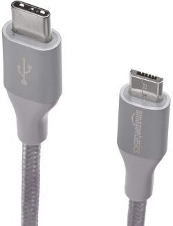Kabel Przewód USB typ C - Micro USB B 0.9m Szary Nylon Podwójnie Pleciony - 2